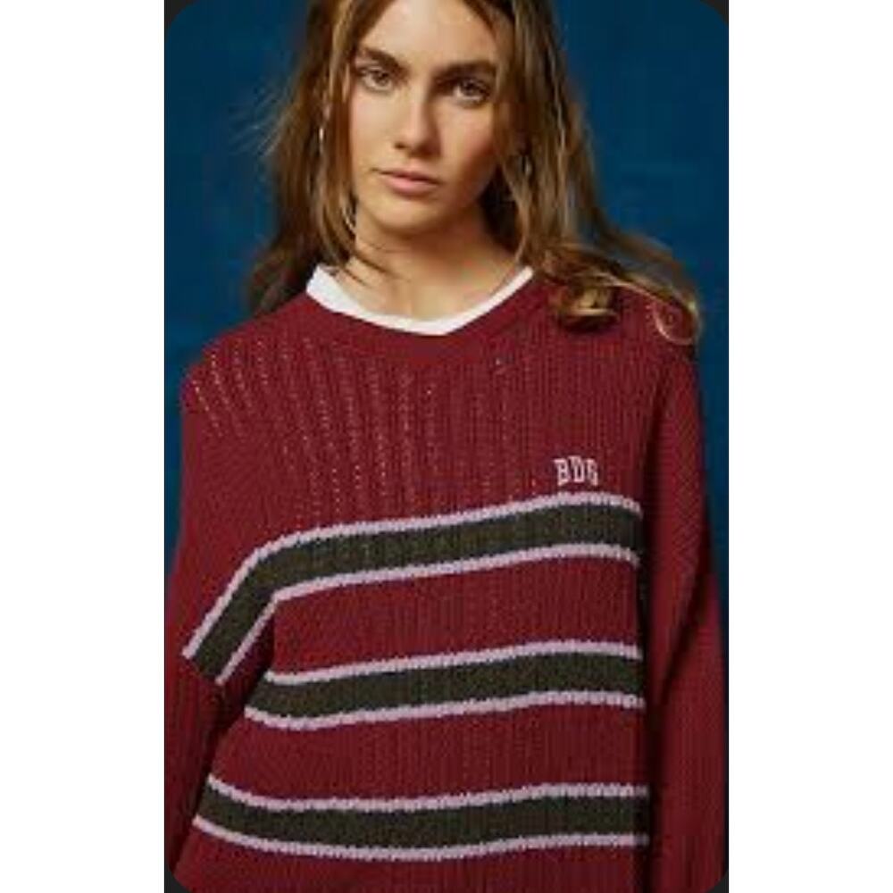 BDG UO Crochet Knit Academia Pullover Crewneck Sweater‎ Striped Large OB1737436